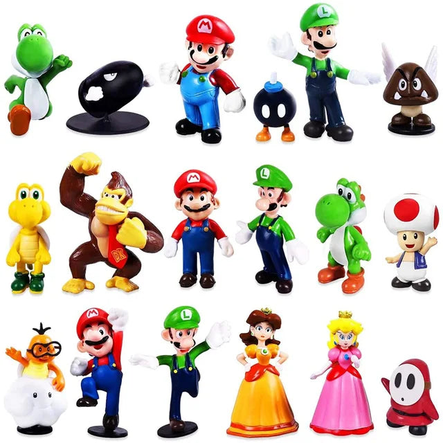 18 Figuras de colección de Super Mario Bros con bolsa (Nuevo)