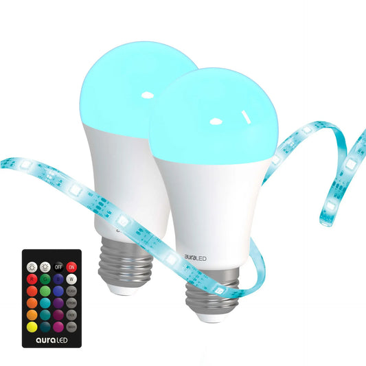 Paquete de 2 focos y tira LED RGB - AuraLED (Nuevo, caja abierta)