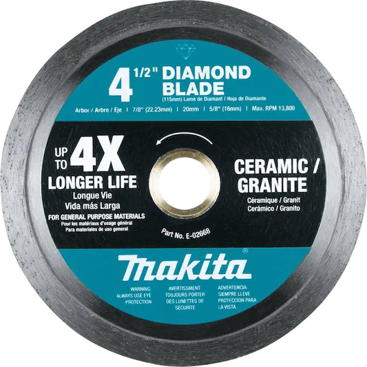 Disco de diamante 4 1/2" para cerámica o granito - Makita (Nuevo, empaque abierto)