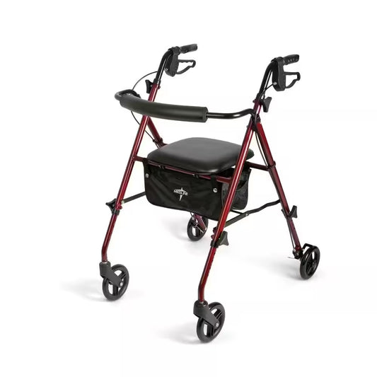 Caminadora/andadora ultraligera con asiento y ruedas de 6" plegable - Medline (Nuevo, caja abierta)