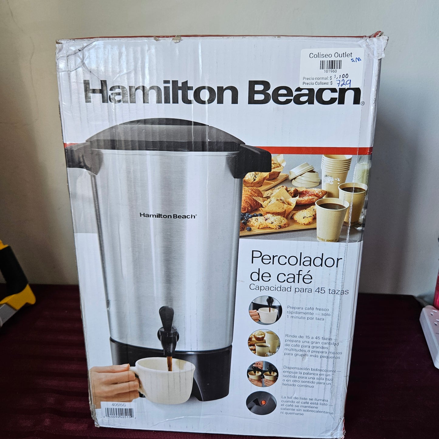 Cafetera eléctrica 15-45 tazas de acero inoxidable - Hamilton Beach (Seminuevo)