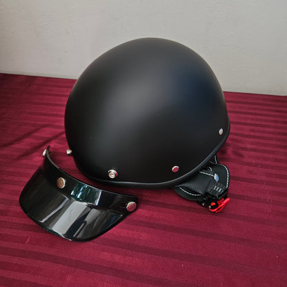 Casco para motocicleta retro color negro Mate (Talla L) - SanQing (Nuevo, caja abierta)