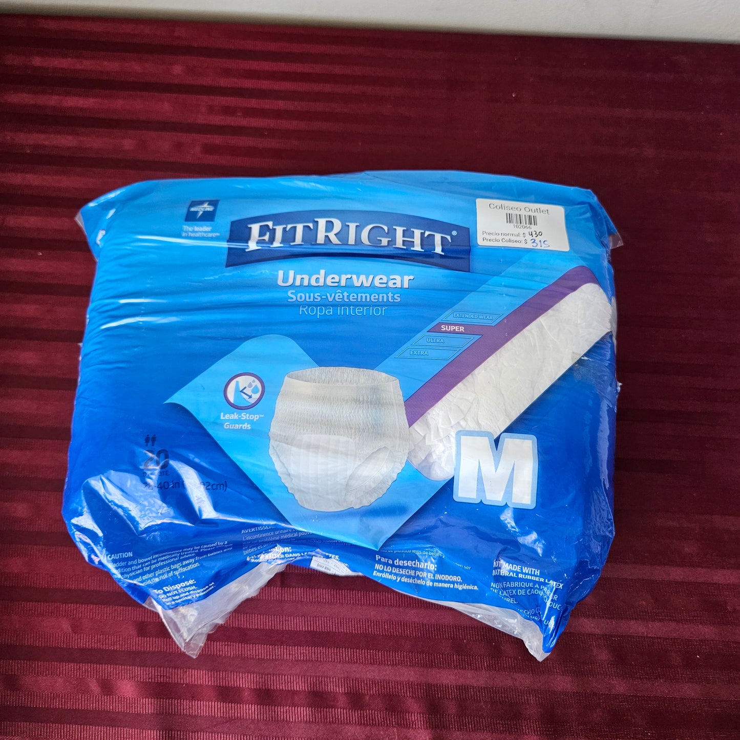 Pañales para adulto super absorbente 20 piezas talla M - Fit Right Medline (Nuevo)