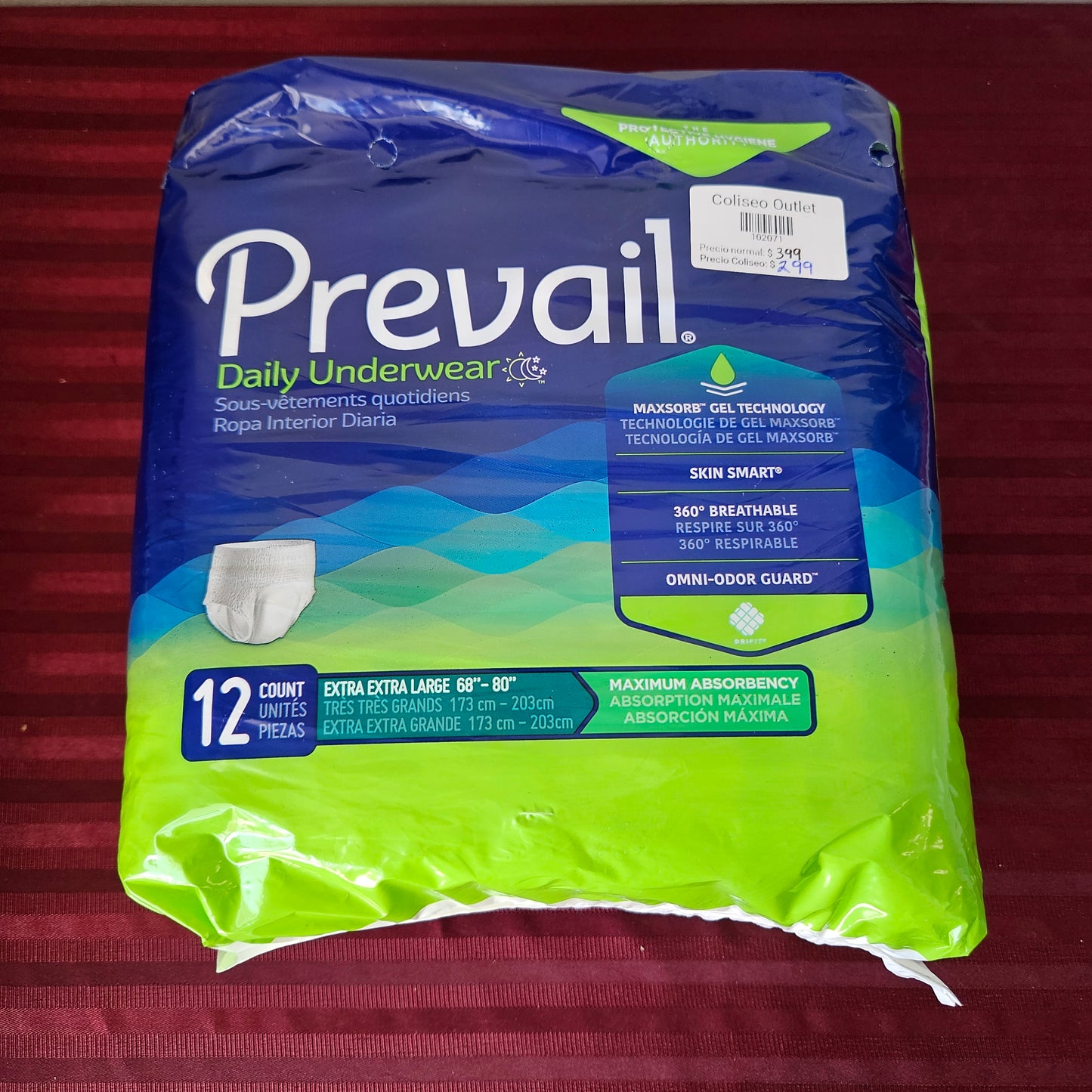 Pañales para adulto de absorción máxima 12 piezas talla 2XL - Prevail (Nuevo)