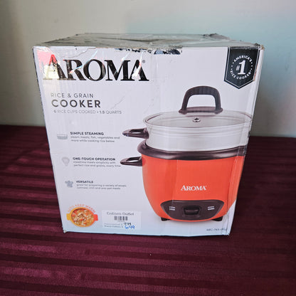 Arrocera y vaporera color naranja de 6 tazas de arroz cocido - Aroma (Nuevo, caja abierta)