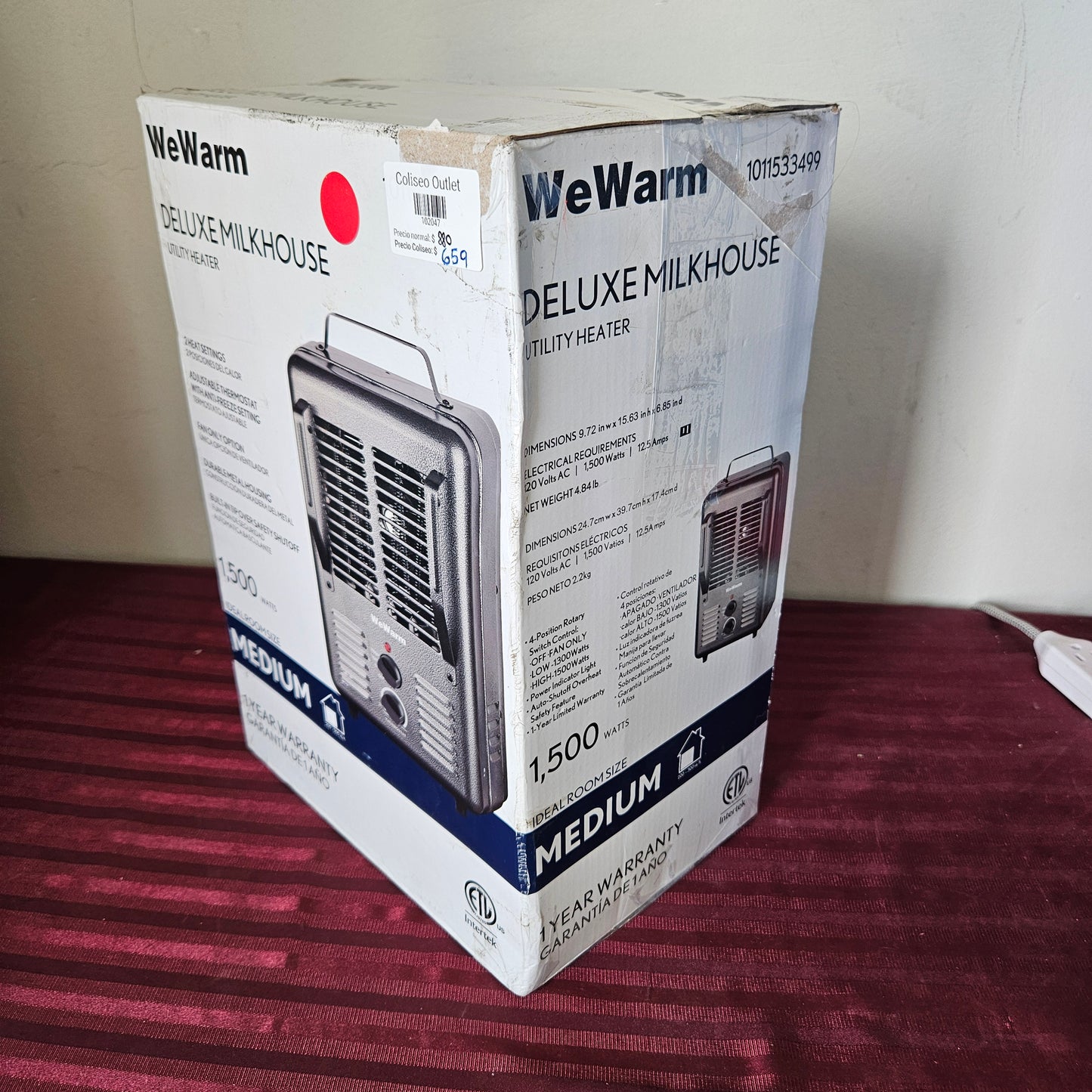 Calefactor eléctrico portátil color gris - We Warm (Nuevo, caja abierta)