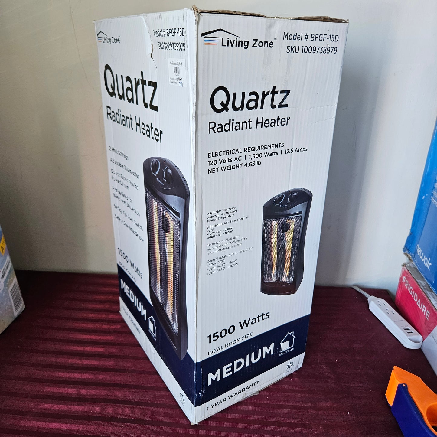 Calefactor radiante de cuarzo - Living Zone (Nuevo, caja abierta)