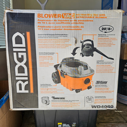 Aspiradora y sopladora (2 en 1) para seco/mojado 6 HP de 15 litros - Ridgid (Nuevo, caja abierta)
