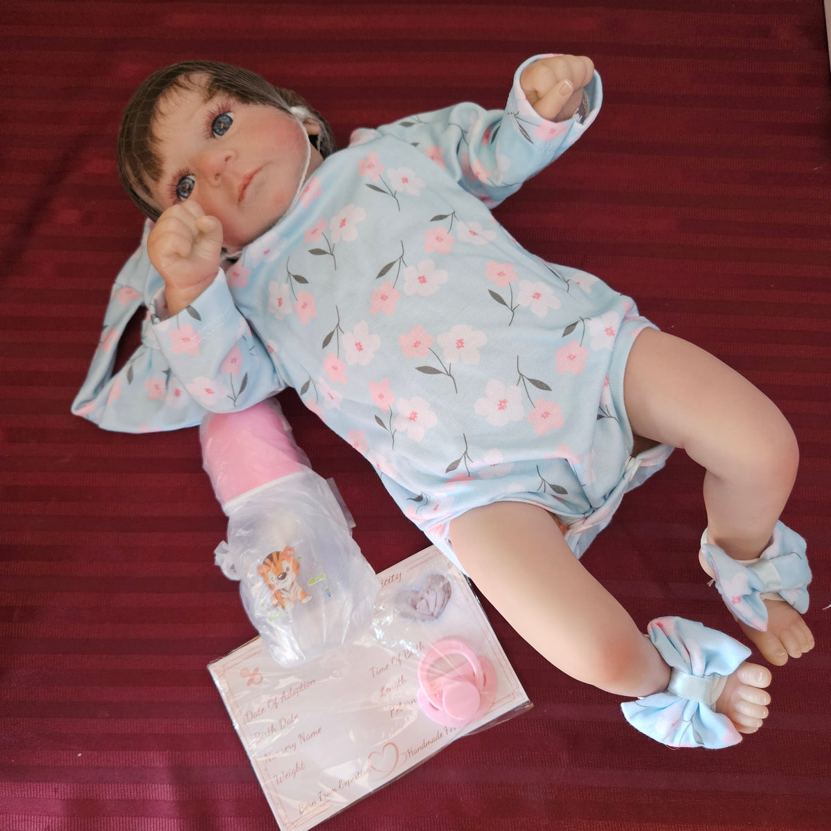 Bebé Reborn niña ojos abiertos cuerpo de tela con cabello (Nuevo)