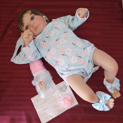 Bebé Reborn niña ojos abiertos cuerpo de tela con cabello (Nuevo)