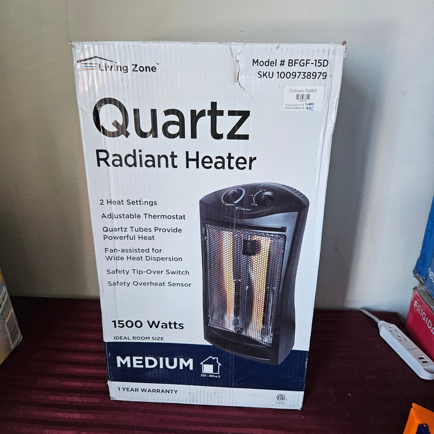 Calefactor radiante de cuarzo - Living Zone (Nuevo, caja abierta)