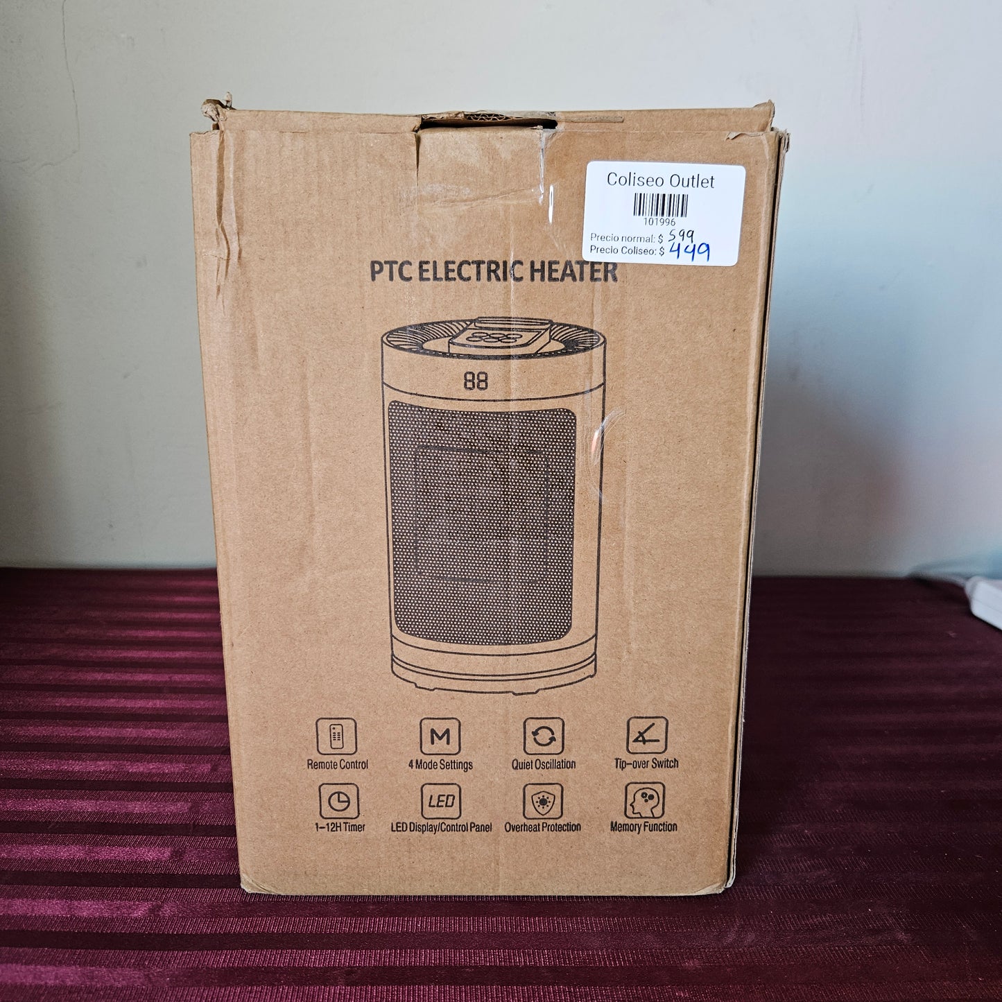 Calefactor eléctrico digital de cerámica portátil PTC oscilante (Nuevo, caja abierta)