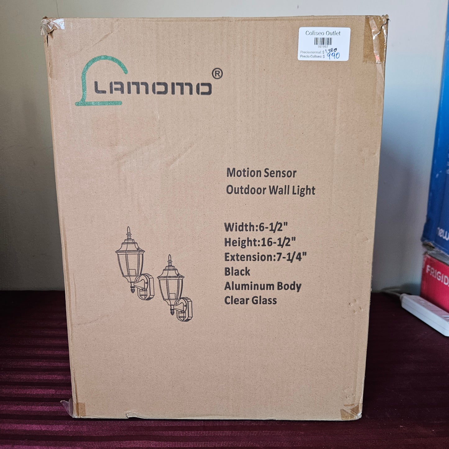 Paquete de 2 faroles de pared para exteriores con sensor de movimiento - Lamomo (Nuevo, caja abierta)